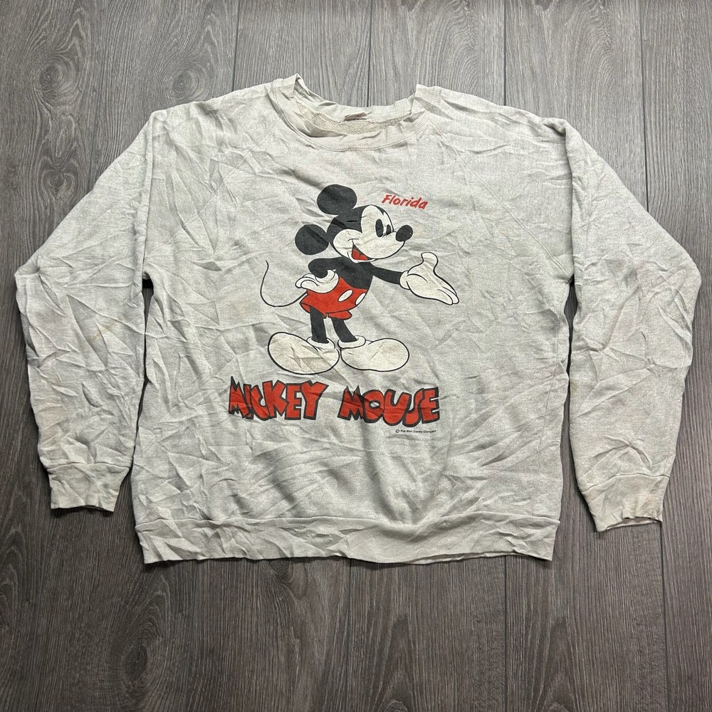 Vintage 80s Mickey Mouse Florida Sweatshirt Sherry Gray Raglan Mens XL Disney
